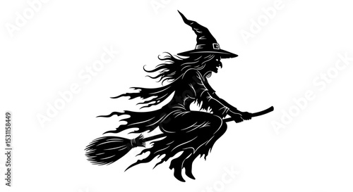 Silhouette of a Witch Flying on a Broomstick for Halloween