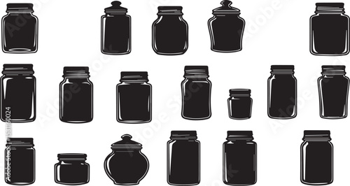 Collection of Bottle and Jar Silhouettes - Packaging Vector Set
Diverse Glass Containers Outlines - Product Packaging Icons
