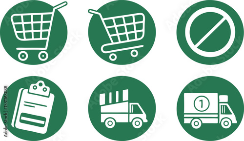 Scalable Shopping Cart Icons Delivery Truck and Checklist Design Elements for Branding