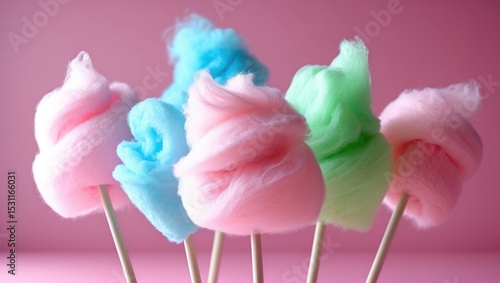 Colorful cotton candy floss, a sweet party food.