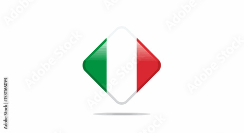 A glossy 3D diamond-shaped button or badge featuring the national flag of Italy, a shiny rhombus vector symbol of the Italian nation, isolated on a white background. Free Download A glossy 3D diamond-shaped button or badge featuring the national flag of Italy, a shiny rhombus vector symbol of the Italian nation, isolated on a white background. - GFXLoad