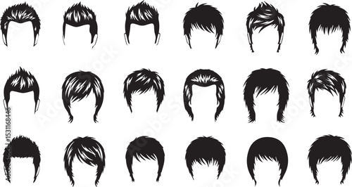 set of silhouettes of men different hair style