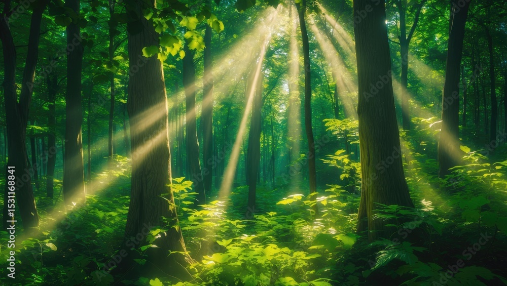 Obraz premium Stunning sunbeams shining through the enchanting beach forest - Poland