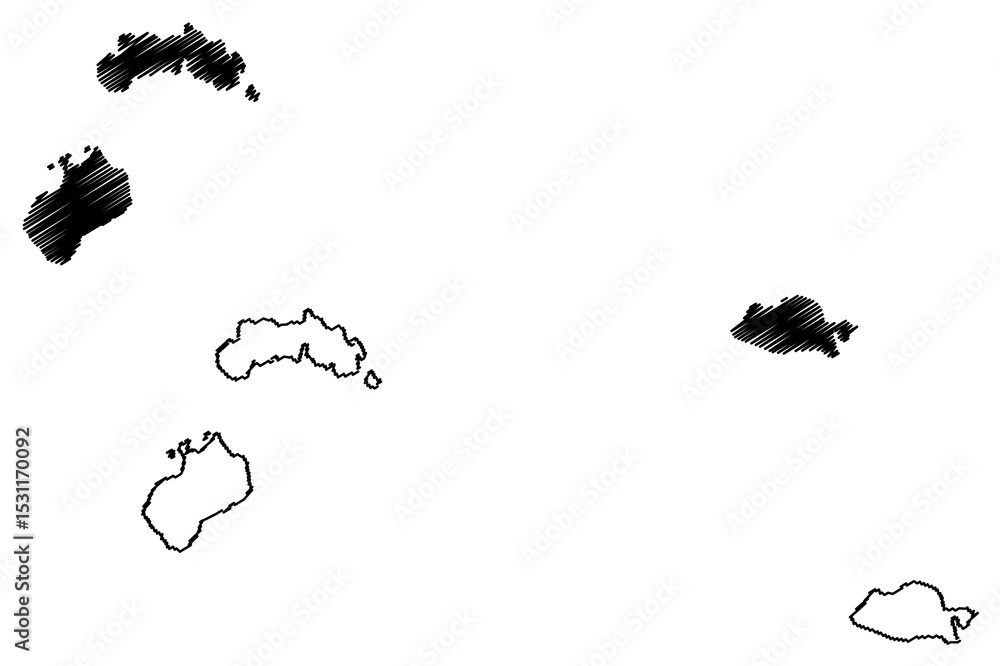 Fototapeta premium Alhucemas Islands (Kingdom of Spain, Mediterranean Sea) map vector illustration, scribble sketch Penon de Alhucemas, Isla de Tierra and de Mar map