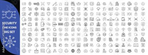 Set of shield line icons. Protection, security, defense, guard etc. Editable stroke,  security icon set.