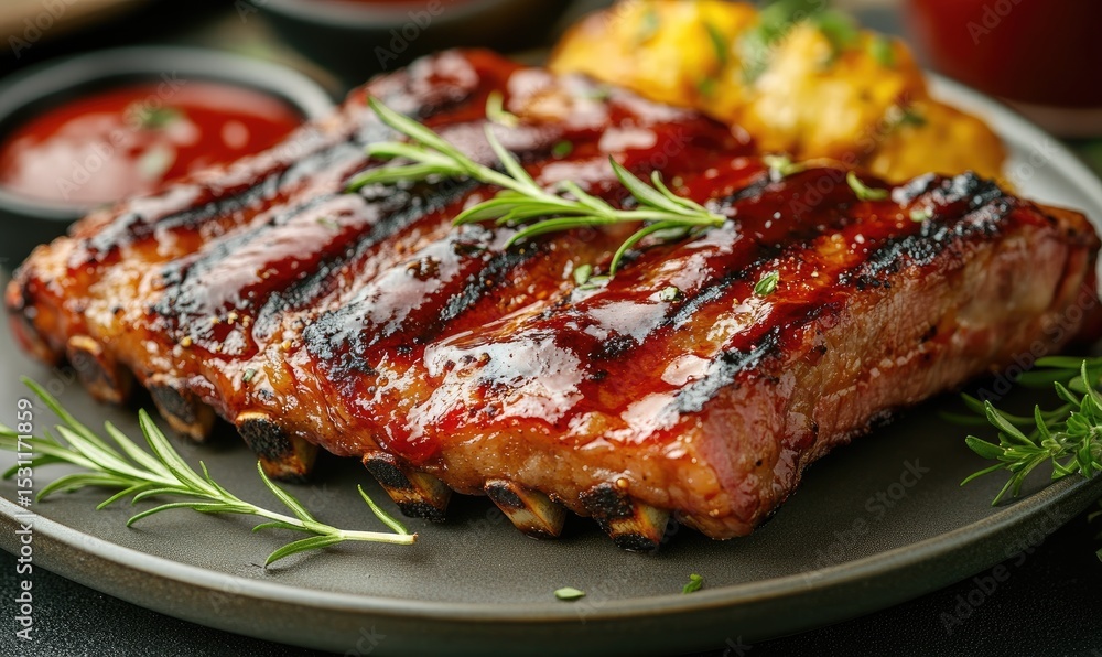Grilled barbecue ribs with rosemary Grilled barbecue ribs with rosemary