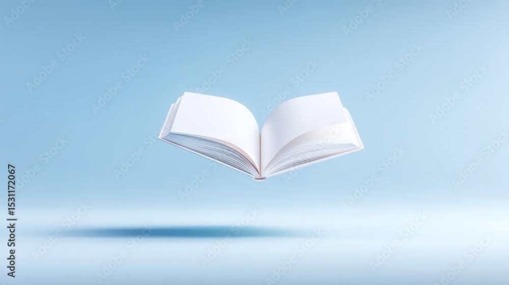 Open Book Floating on Light Blue Background Open Book Floating on Light Blue Background