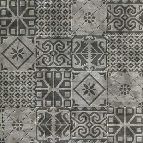 Patrón geométrico en loseta decorativa de cemento — Textura útil para proyectos digitales o físicos