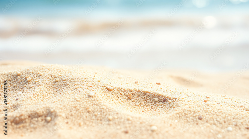 Fototapeta premium Close-up of golden sand dunes with a blurred sky and sun. 