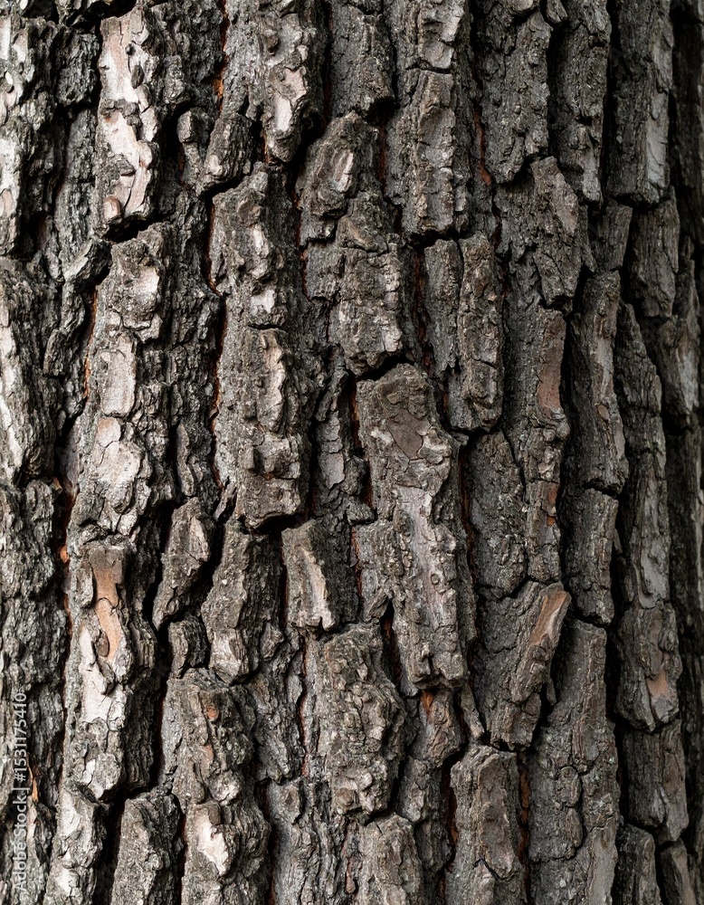 Deeply furrowed bark of a mature tree, showcasing intricate patterns and textures. Deeply furrowed bark of a mature tree, showcasing intricate patterns and textures.