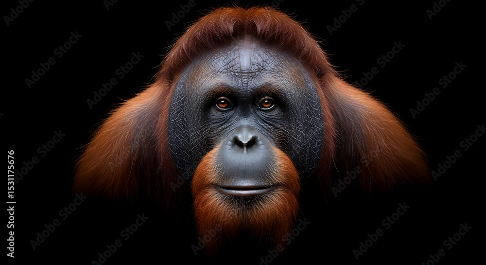 Close-up portrait of an orangutan. Close-up portrait of an orangutan.
