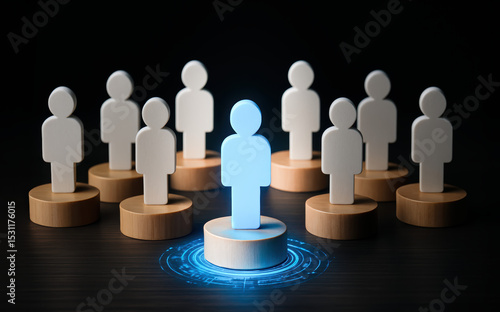Wallpaper Mural Leadership emerges as a glowing figure stands distinct among uniform peers on wood platforms symbolizing influence and recognition Torontodigital.ca