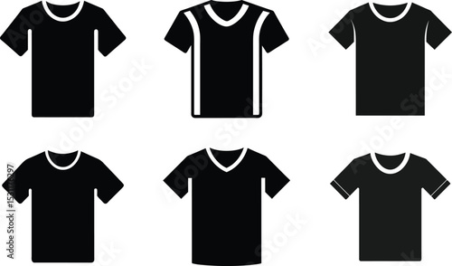 A vector illustration set of blank cotton t-shirt templates for casual apparel design