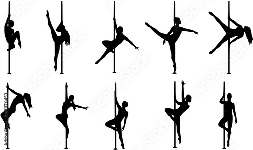 vector silhouette of a woman dancing pole dance
