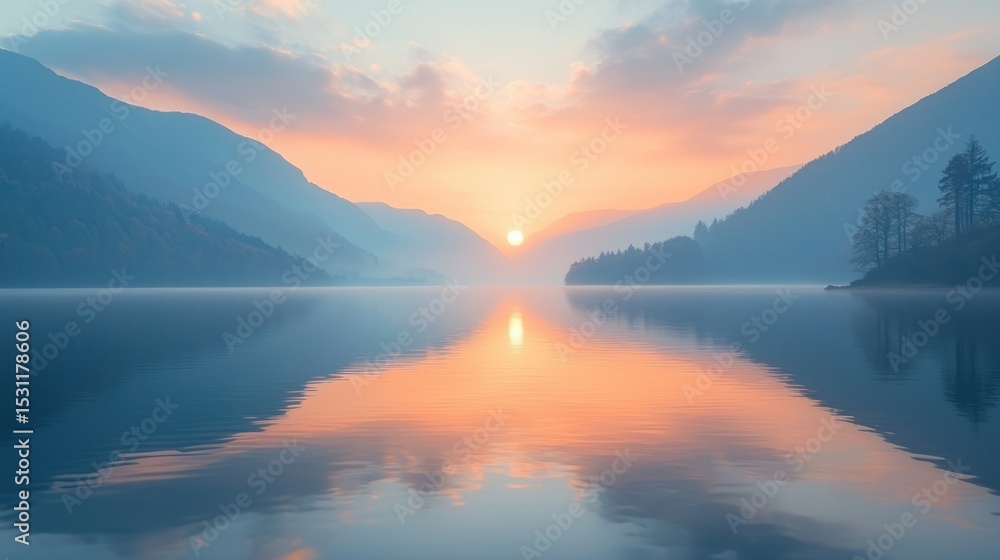 Fototapeta premium Serene sunrise over tranquil lake