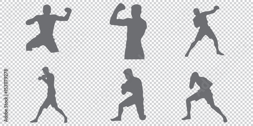 Silhouette Icon Set of a Boxer Throwing a Punch  Minimalist Boxing Action Icons EPS 10
