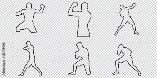 Silhouette Icon Set of a Boxer Throwing a Punch  Minimalist Boxing Action Icons EPS 10