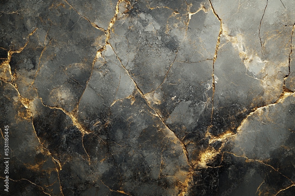 Fototapeta premium Textured black and gold marble surface with intricate veining patterns and cracks