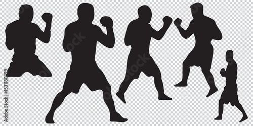 Set of silhouettes of boxer fighting EPS 10