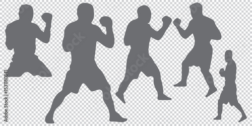 Set of silhouettes of boxer fighting EPS 10