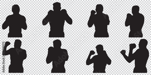  stylized silhouettes of a boxer in various poses, showcasing form, technique, and athleticism in the sport of boxing EPS 10