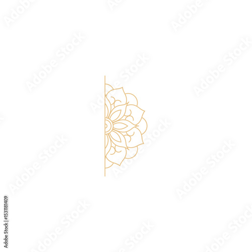 Golden floral half mandala delicate ornamental design template graphic element