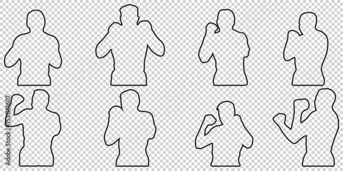  stylized silhouettes of a boxer in various poses, showcasing form, technique, and athleticism in the sport of boxing EPS 10