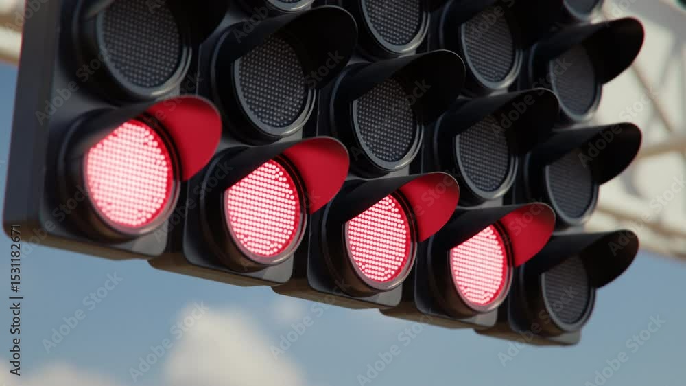 Close up of the formula one car racing starting lights sequence ...