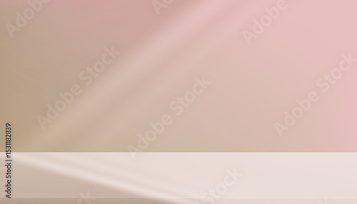 Background Beige,Pink Wall Studio Room and White Light,Shadow on Podium Stage for Product,Autumn Brown Backdrop.Fall Season scene banner with sunlight on floor texture,Interior wall with blur gradient