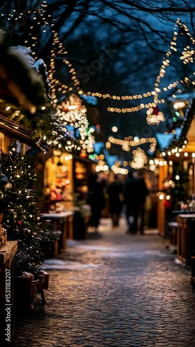 Enchanting Christmas Market at Night - Festive Holiday Atmosphere