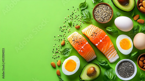 Wallpaper Mural Selection of healthy foods arranged on a vibrant green surface. Torontodigital.ca