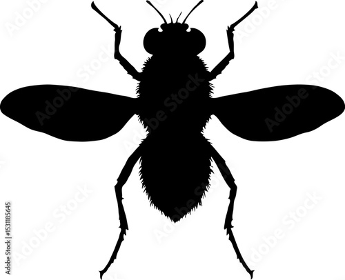 Black Fly Silhouette Vector Isolated on Transparent Background