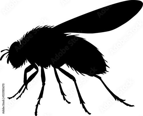 Black Fly Silhouette Vector Isolated on Transparent Background