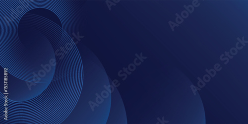 Abstract blue glowing geometric lines on dark blue background. Modern shiny blue circle lines pattern