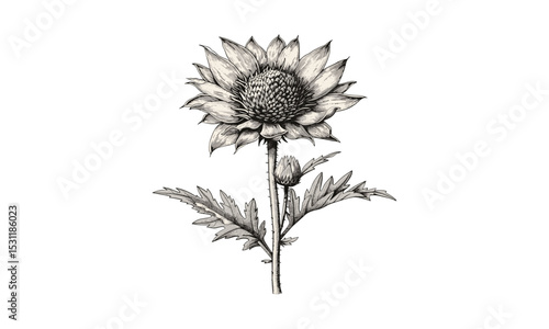 Wallpaper Mural Carlina Acaulis Flower Vector Illustration, botanical design, floral art, wildflower drawing, botanical print, nature sketch, decorative flowers, hand-drawn plants, elegant flora. Torontodigital.ca