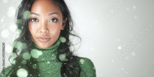 Elegant woman portrait. Winter fashion, beauty, and holiday themes. Ideal for beauty, fashion, and seasonal advertising.