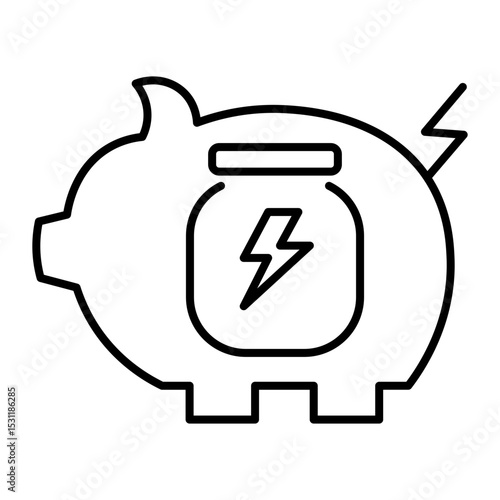 A minimal piggy bank icon with a lightning bolt, indicating saving electricity and energy economy.