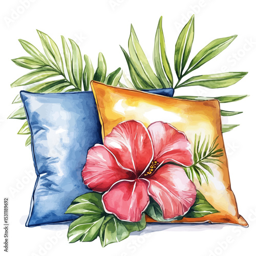 Outdoor Cushions, watercolor vector, isolated on a white background.