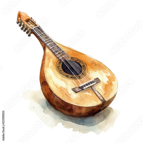 watercolor vector of Oud, isolated on a white background.