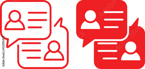 person, people, silhouette, outline, character, symbol, icon, red, white, minimalist, simple, graphic design  chat bubbles with user icons, minimalist design