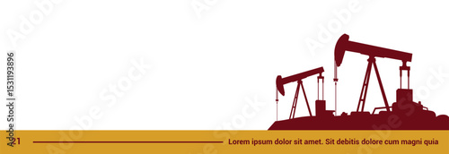 Vector silhouette of oil pump jacks in red on white background, ideal for energy, oil and gas industry themes. Clean layout, perfect for banners, presentations, footer template or infographics