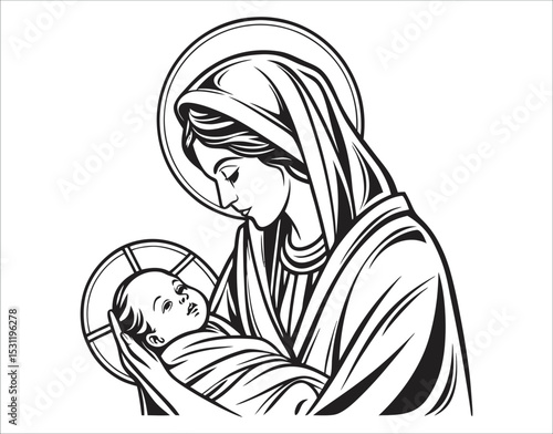 Holy Mary Holding Baby Jesus Silhouette