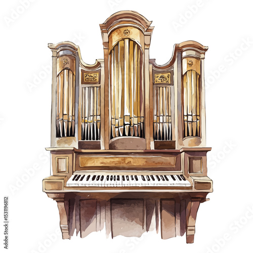 watercolor of Organ, vector, isolated on a white background.