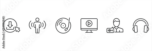 Download audio listener record music play stream podcast headphones media speaker sound entertainment icon vector illustration.