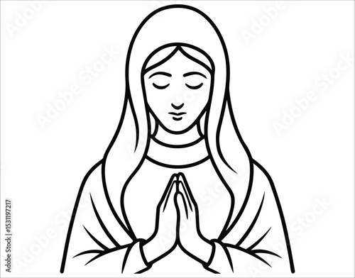 Spiritual Mary in Prayer Line Art