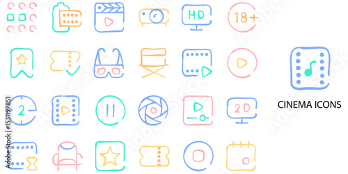 Cinema 24 Flat icons collection. Vector illustration.