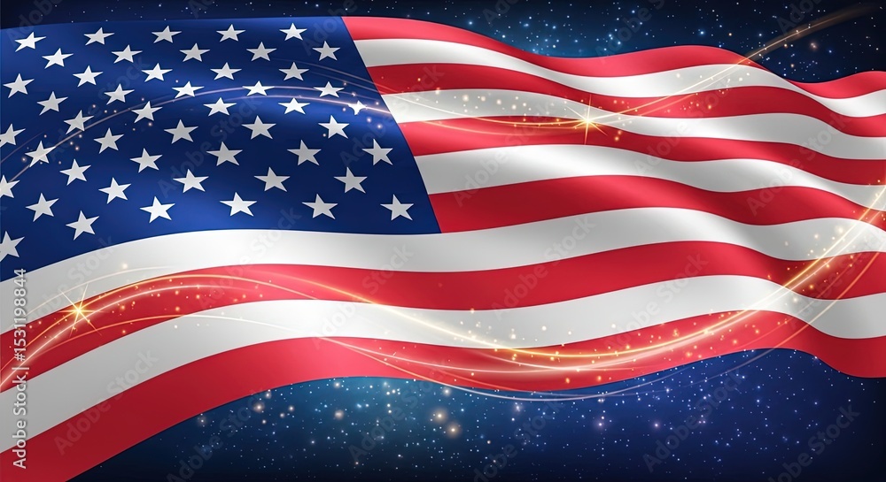 Fototapeta premium American Flag with Light Rays
