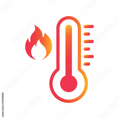 Vector Fire, High Temperature Icon Design on White Background. Hot Weather Gradient Flat Solid Sign for Web and Packaging Labels.	