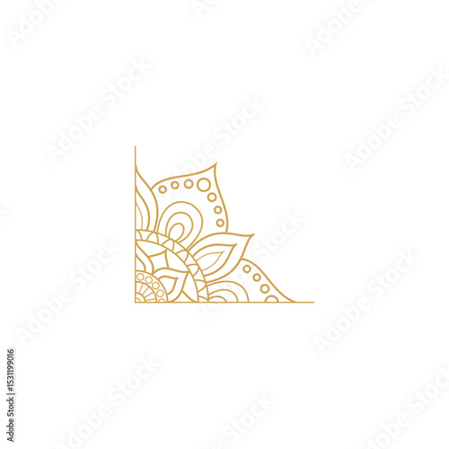 Elegant gold mandala corner design on white background for decoration