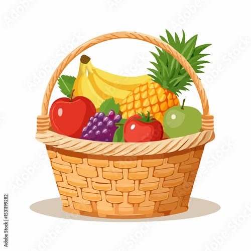 Colorful fruits nestled in a woven basket, a healthy and vibrant display.